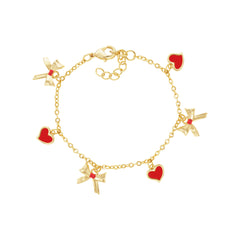 Bow Tilted Heart Charm Bracelet