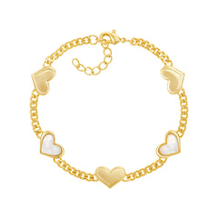 Cuban Chain Alternating Gold Heart Bracelet