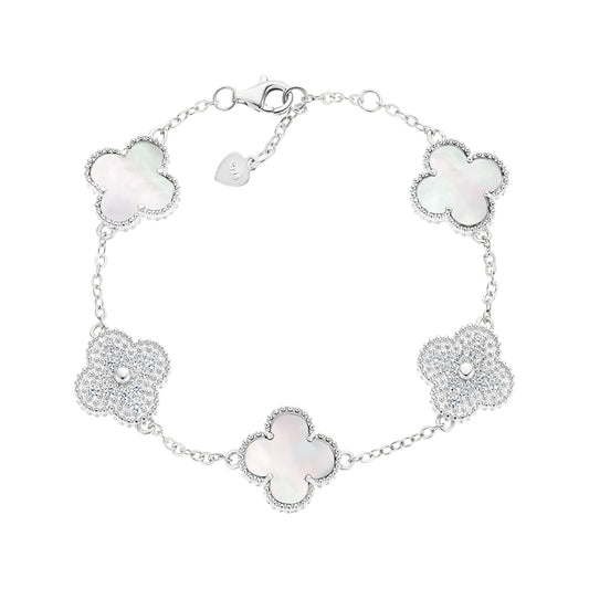 Magnificent Silver Stone Clover Bracelet