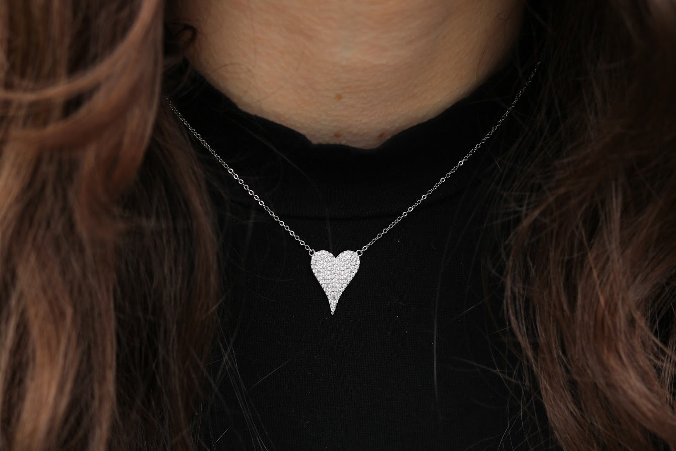 Large Pave Heart Necklace