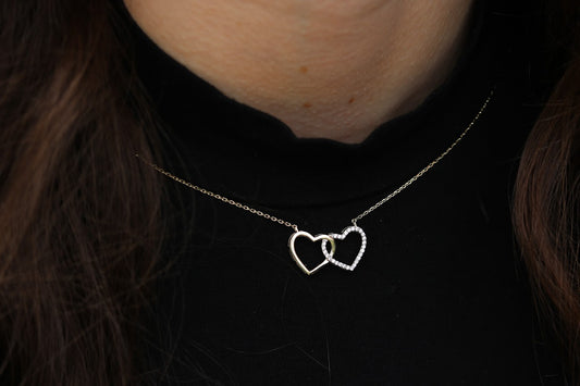 Two Tone Double Hearts Necklace
