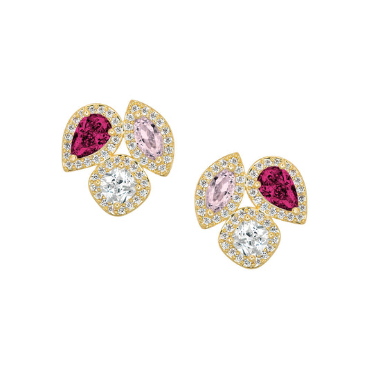Triple Stone Cluster Stud Earrings