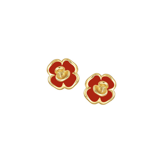 Enamel Ruffled Flower Stud Earrings