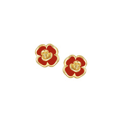 Enamel Ruffled Flower Stud Earrings