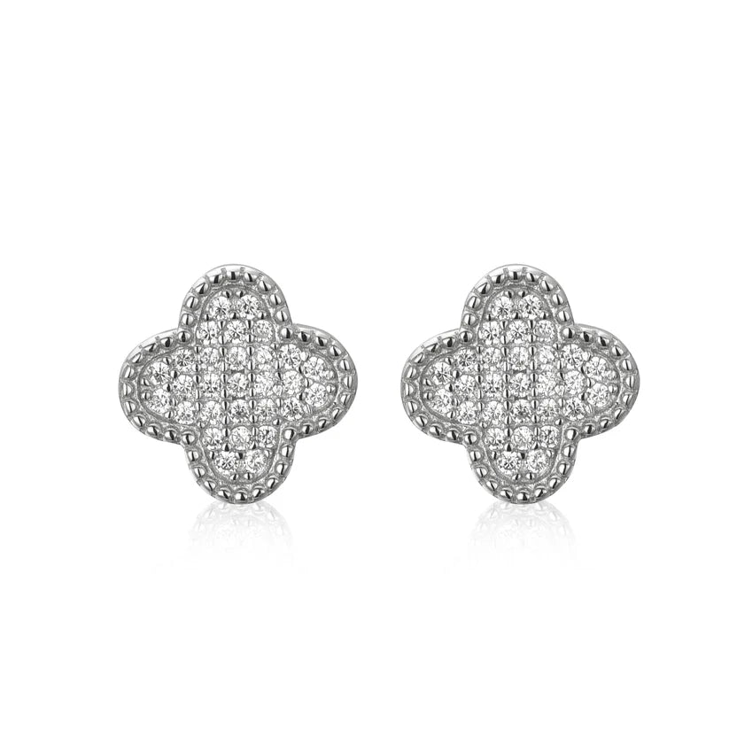 Flush Pave Clover Stud Earrings