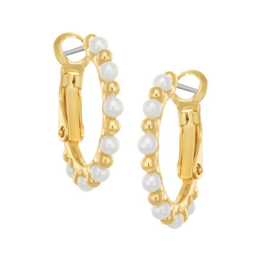 Pearl and Gold Rounded Huggie Earring