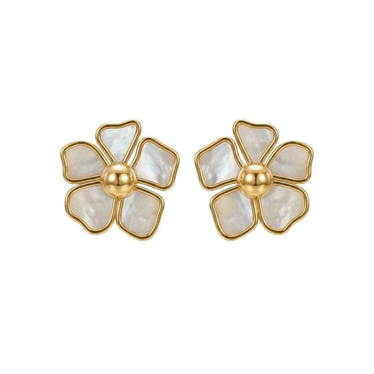 Mother Of Pearl Petal Stud Earrings