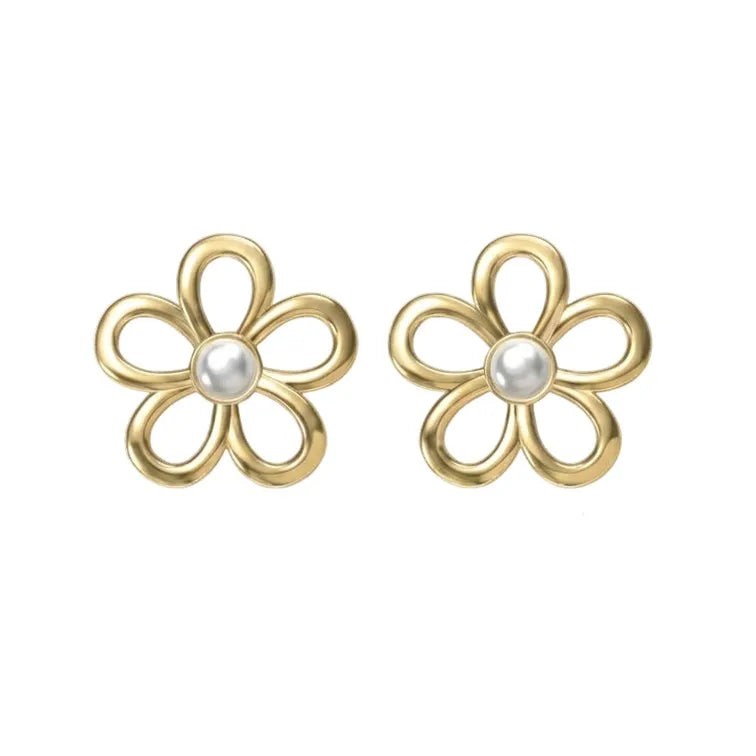 Open Loop Pearl Stud Earrings