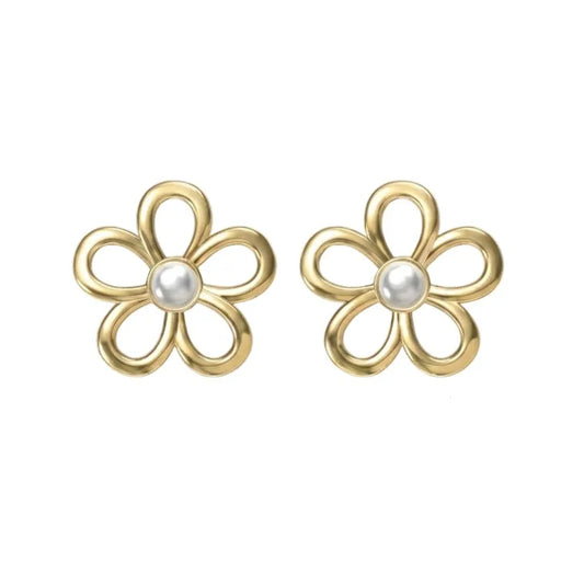 Open Loop Pearl Stud Earrings