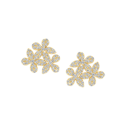 Triple Floral Pave Stud Earrings