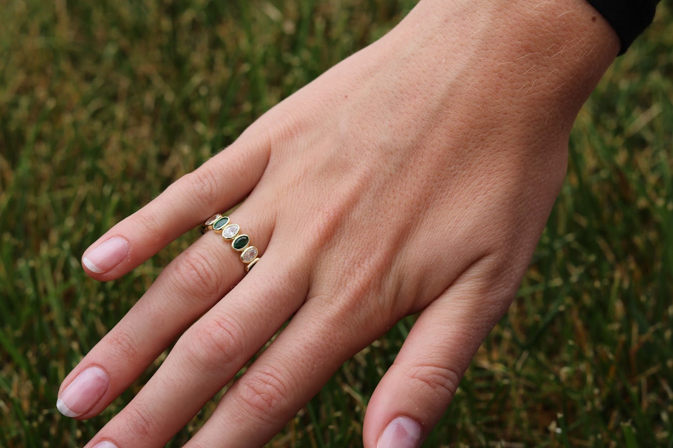 Oval Green & Clear Ring