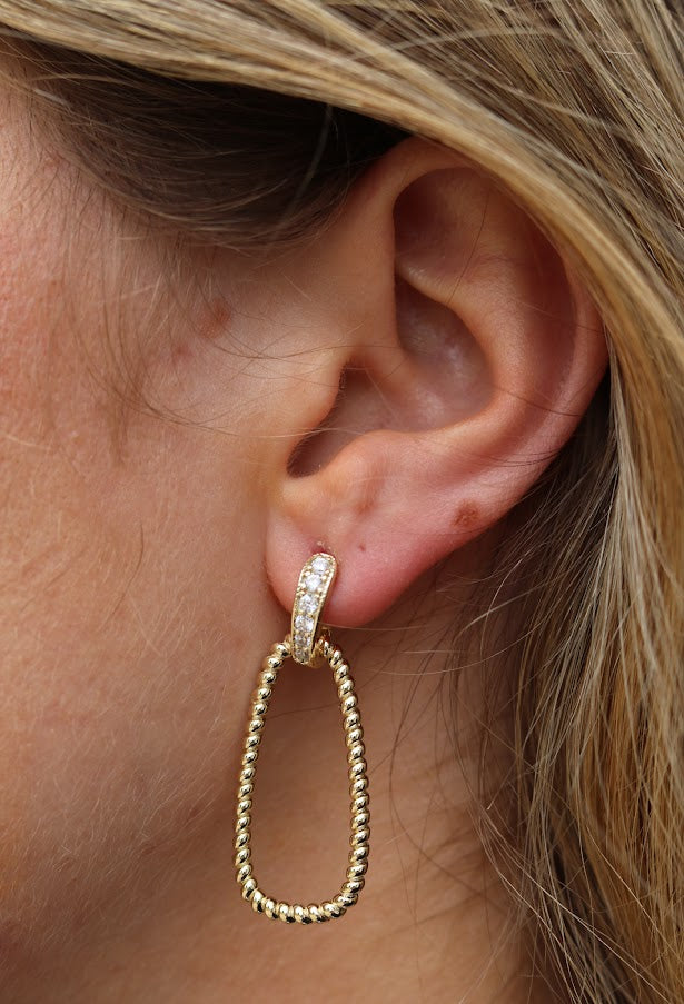 Beaded Open Gold Teardrop Earrings
