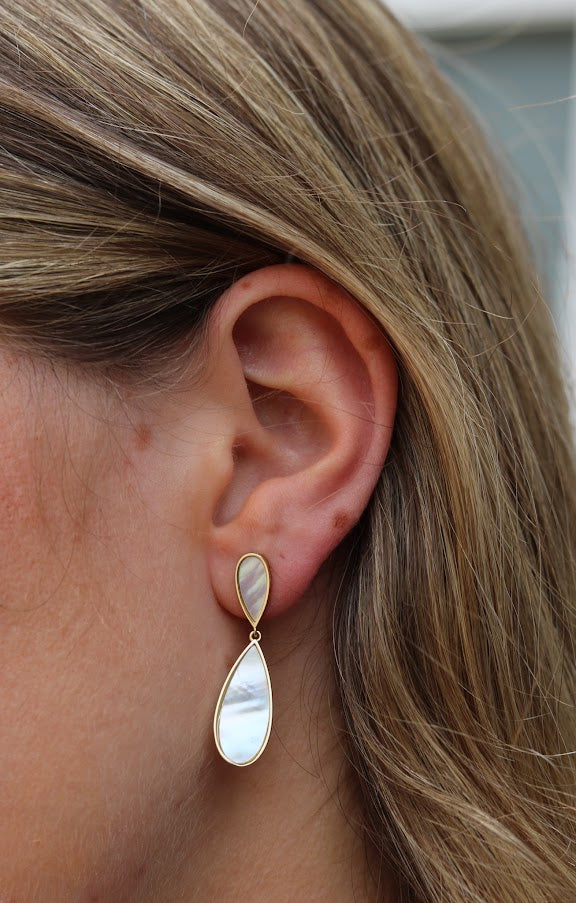 Double Mother Of Pearl Teardrop Earrings