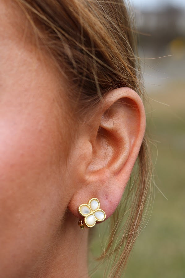 Clip on Floral Pearl Earrings