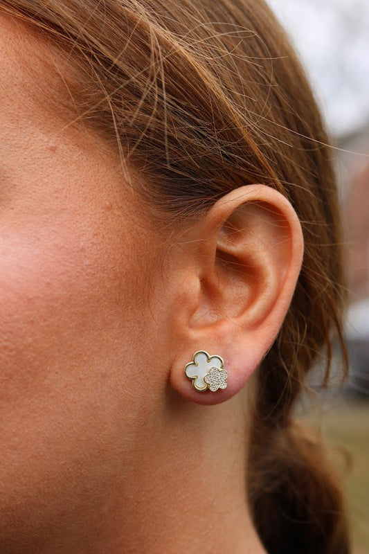 Double Floral Mother Of Pearl Studs