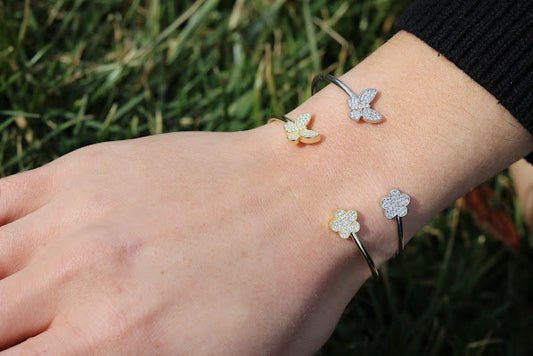 Pave Butterfly Floral Bangle