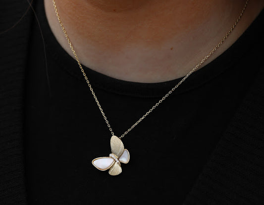 Unique Mother Of Pearl Butterfly Necklace