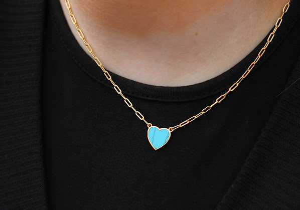 Classic Colored Link Heart Necklace