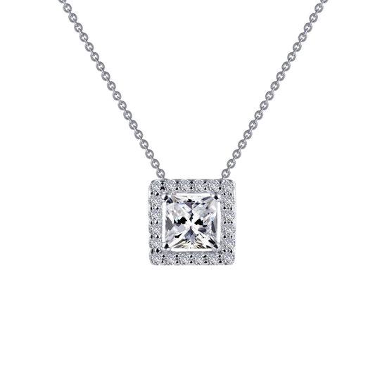 Princess Cut Halo Necklace