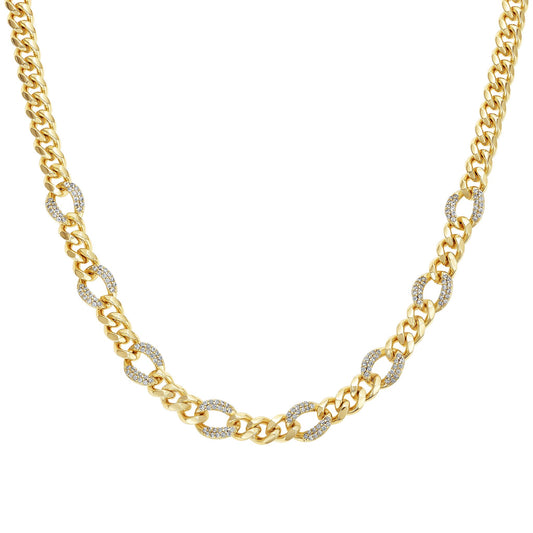 Alternating Pave Cuban Necklace