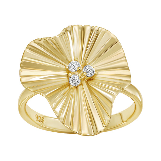 Gold Matt Curved Floral Ring