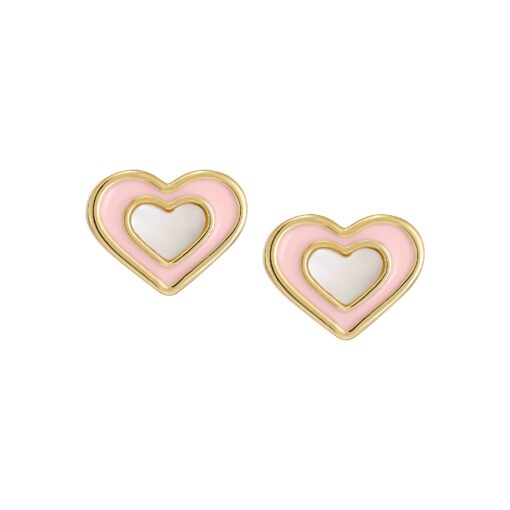 Small Mother-of-Pearl Enamel Heart Stud Earring