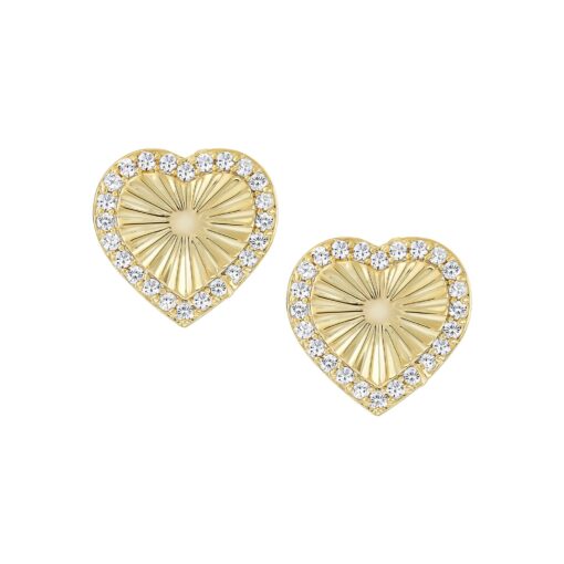 Pleated Heart with CZ Stud Earring