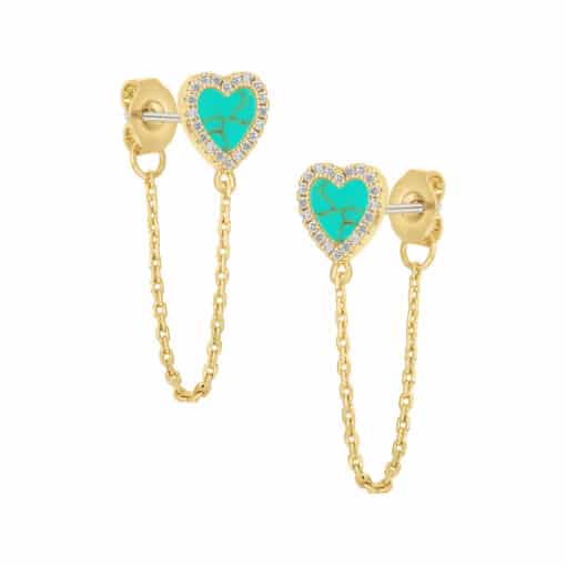 Mother-of-Pearl Heart Stud Chain Earring