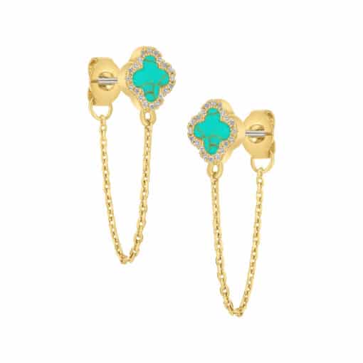 Mother-of-Pearl Clover Stud Chain Earring