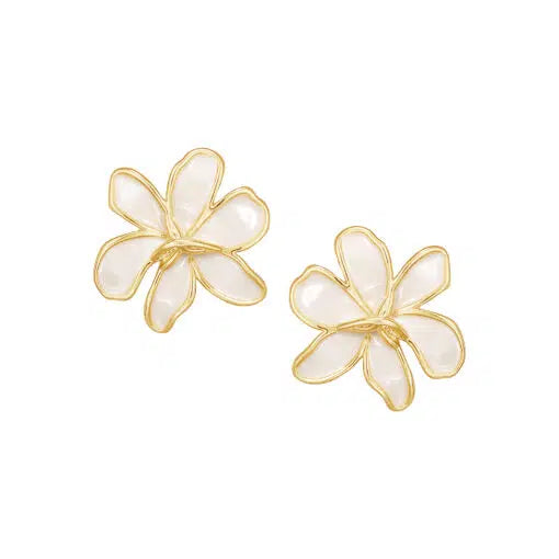 Assymetrical Enamel Flower Stud Earring
