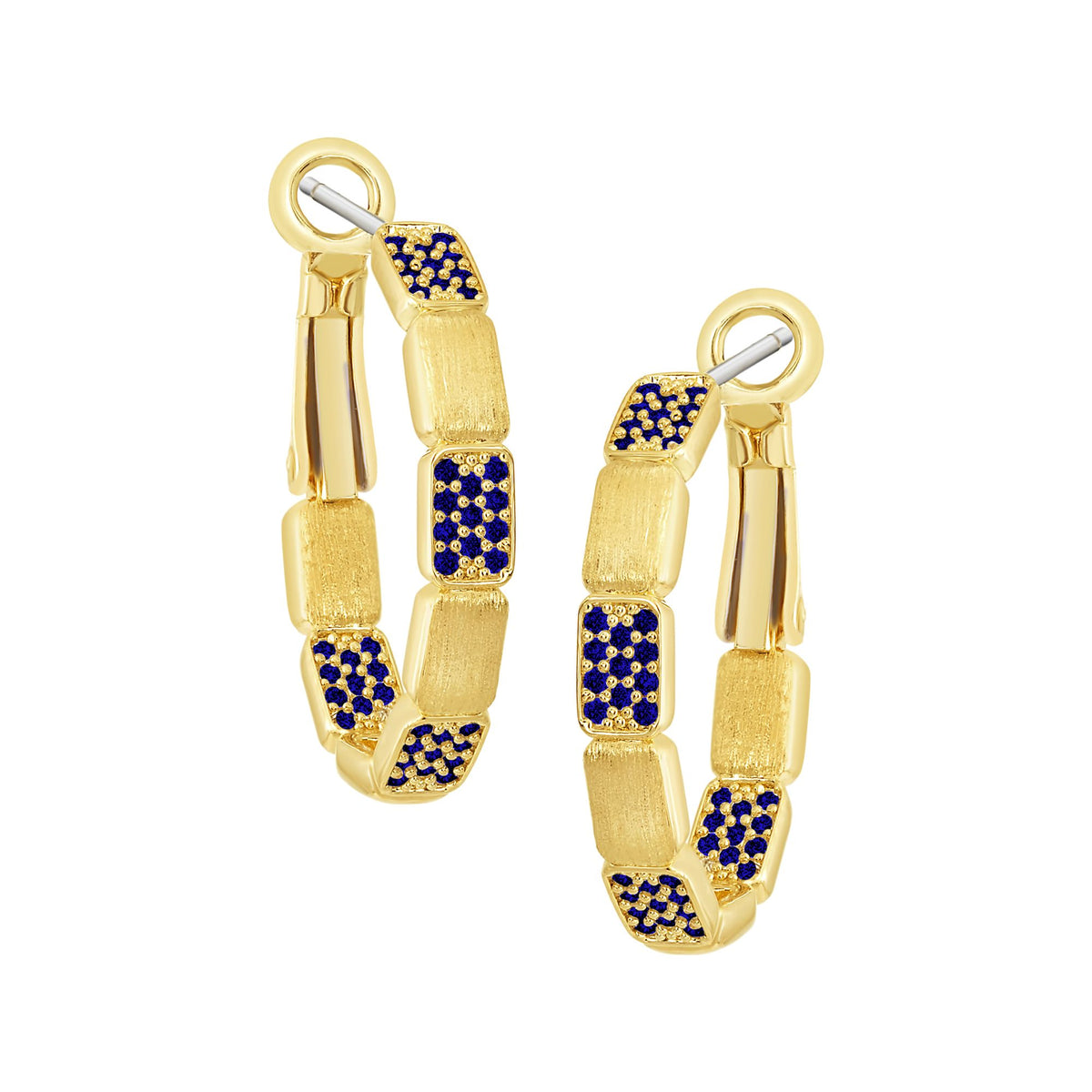 Mixed Finish Block Hoop Earrings