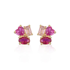 Trio Gem Cluster Stud Earrings