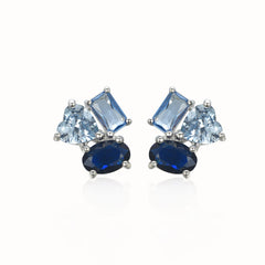 Trio Gem Cluster Stud Earrings