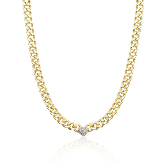 Pave Heart Cuban Chain Necklace