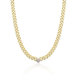 Pave Heart Cuban Chain Necklace