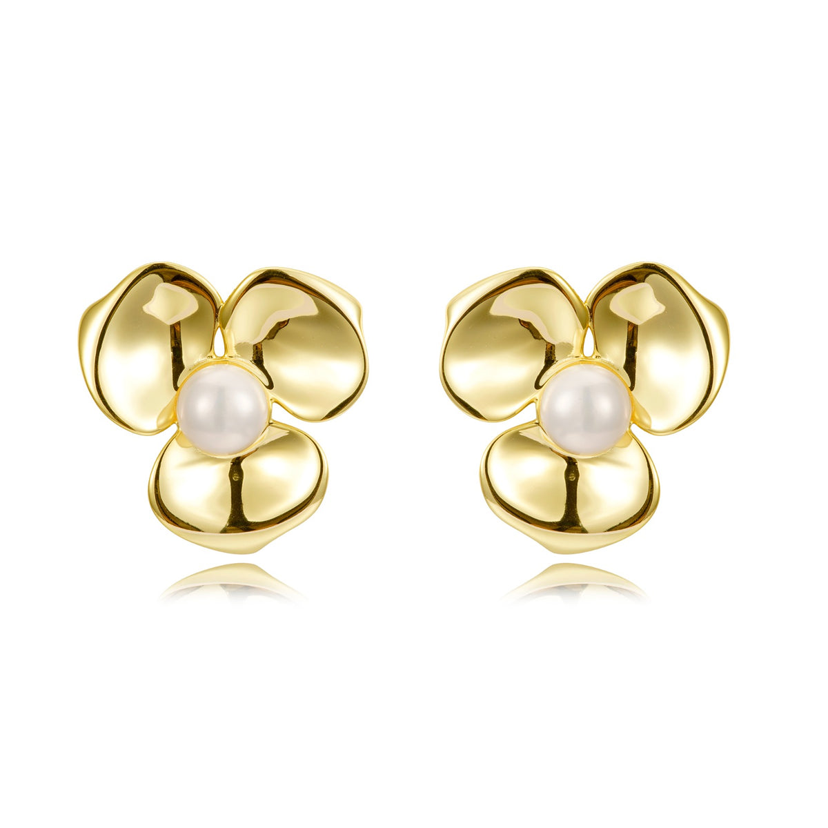 Triple Petal Pearl Stud Earrings