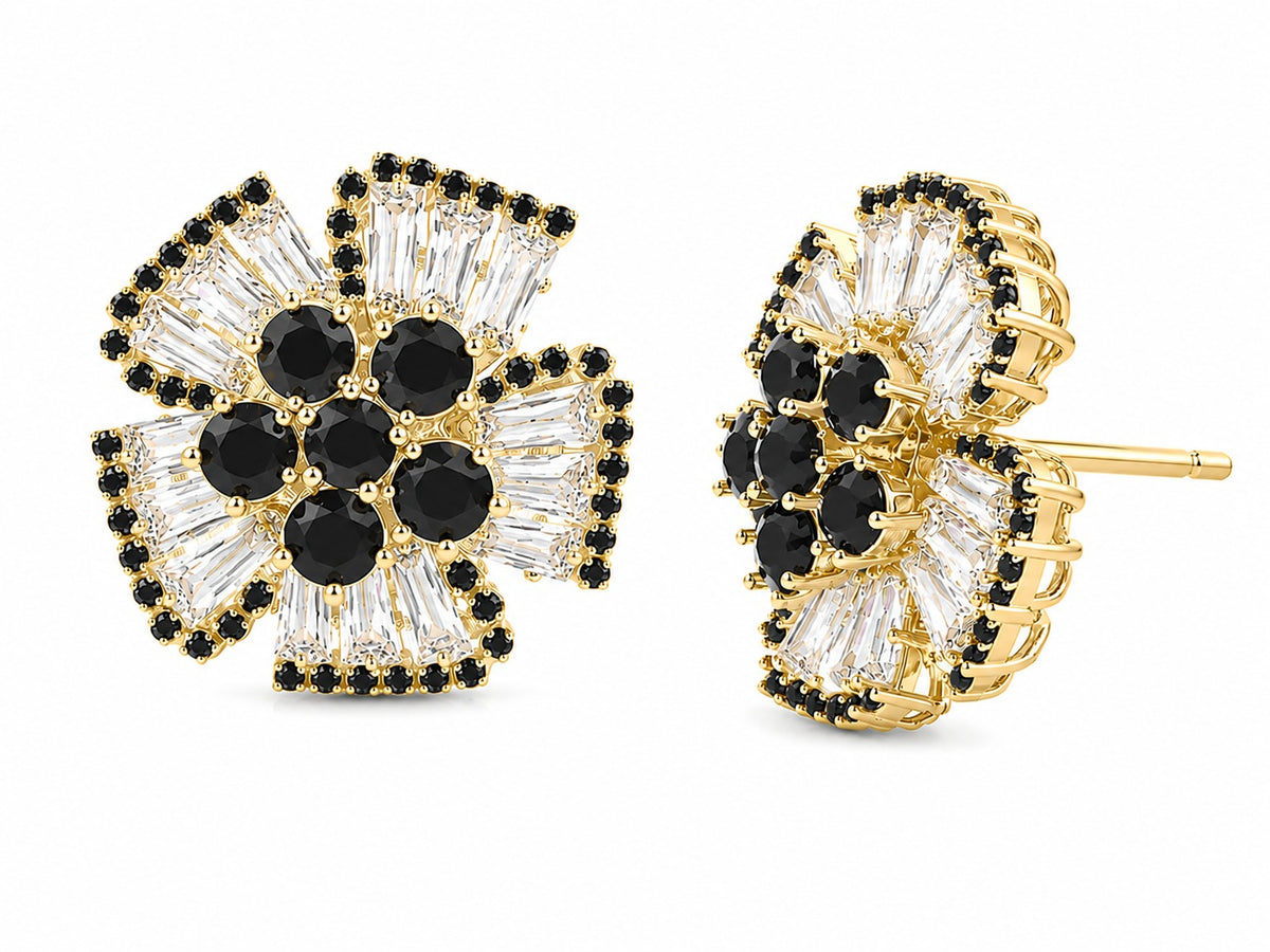 Baguette Oversized Floral Stud Earrings