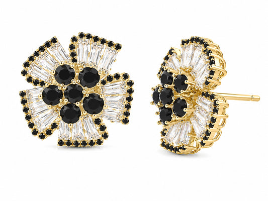 Baguette Oversized Floral Stud Earrings