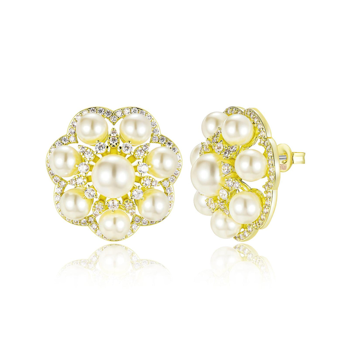 Oversized Pearl Flower Stud Earrings