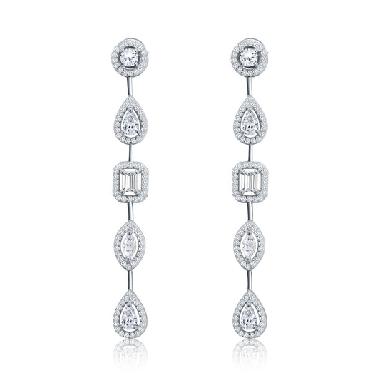 Mixed Shape Halo Drop Earrings