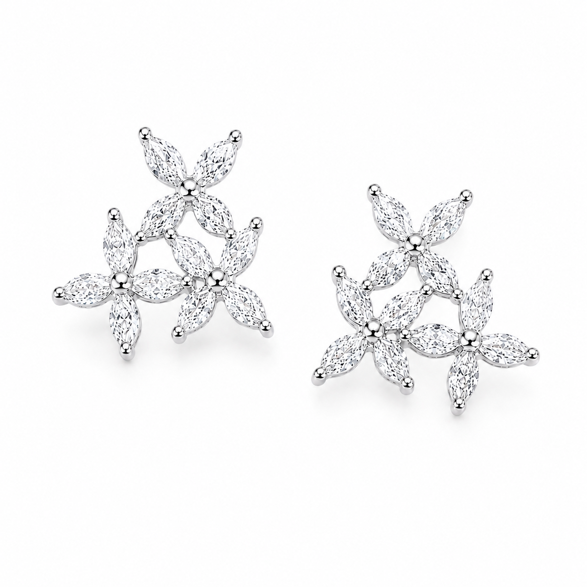 Triple Marquise Floral Stud Earrings
