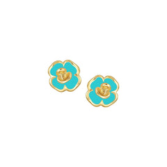 Enamel Ruffled Flower Stud Earrings