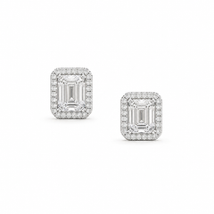 Baguette Halo Stud Earring