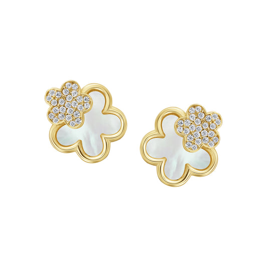 Double Floral Mother Of Pearl Studs