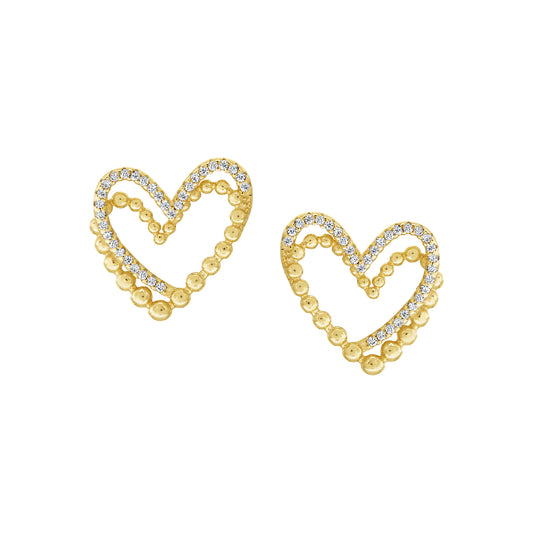 Half Beaded Heart Studs