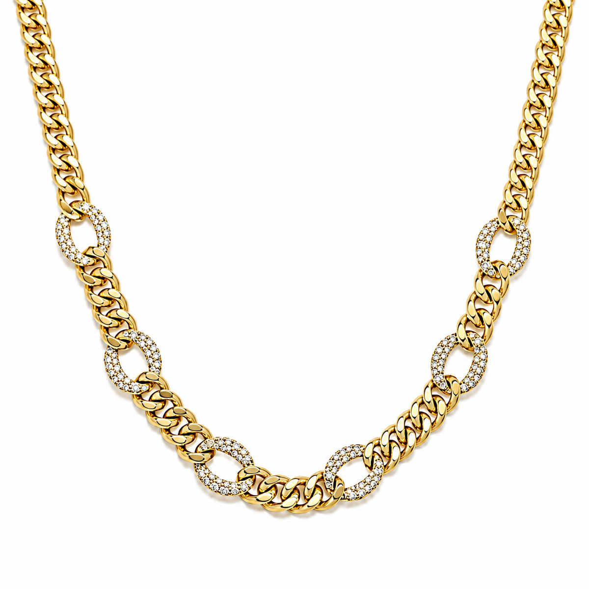 Alternating Pave Cuban Necklace