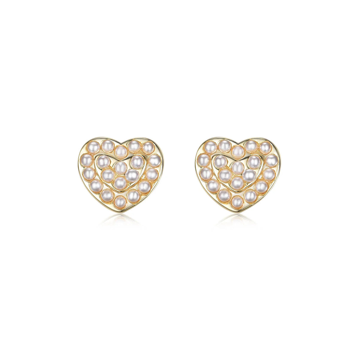 Layered Pearl Heart Studs