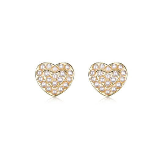 Layered Pearl Heart Studs
