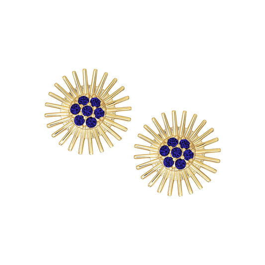 Stone Center Sunburst Stud Earrings