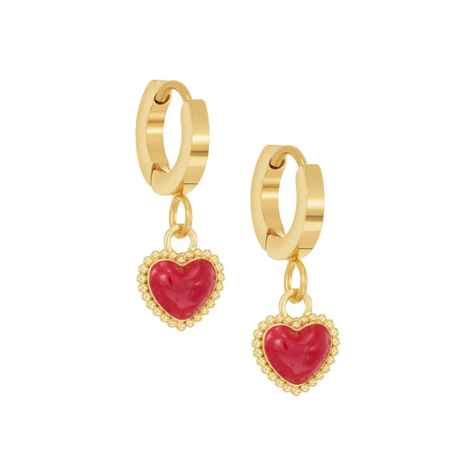 Enamel Puffed Heart Charm Earrings